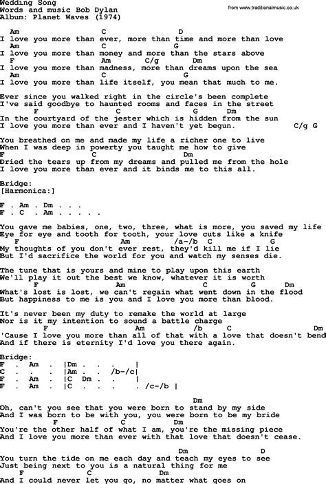 Bob Dylan song - Wedding Song, lyrics and chords | Bob dylan songs, Bob ...