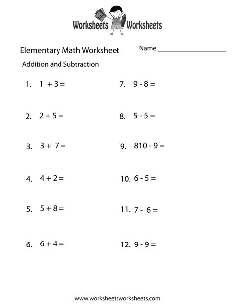 Free Printable Addition and Subtraction Elementary Math Worksheet