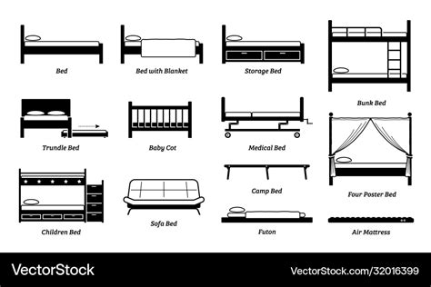 Different types bed design frame and styles Vector Image