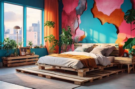 Modern Bedroom With Pallet Bed Free Stock Photo - Public Domain Pictures