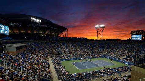 The sun sets over Louis Armstrong Stadium during the John Isner vs ...