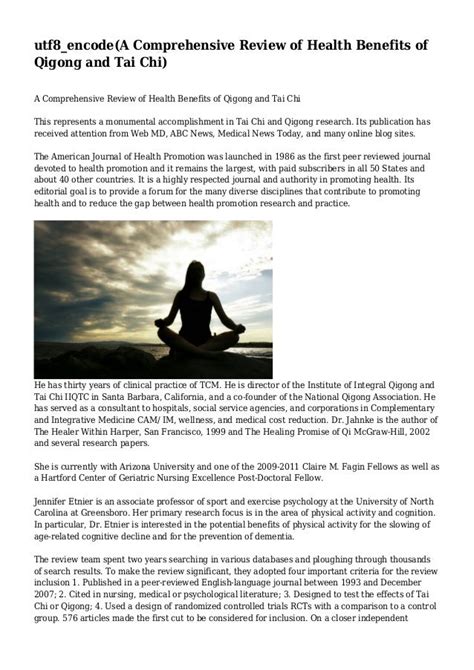 A Comprehensive Review of Health Benefits of Qigong and Tai Chi