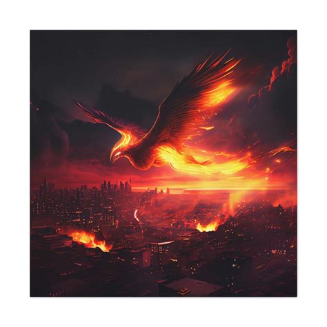 Phoenix Canvas Wall Art Phoenix Flying Over Burning City - Etsy