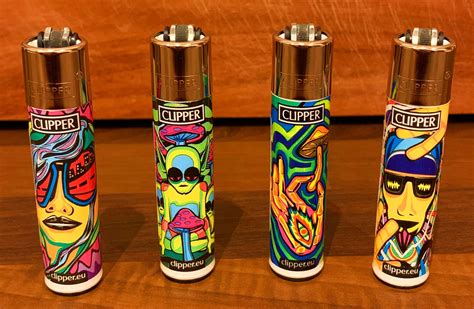 Clipper Lighters Sets of 4 Limited Edition Designs Strong Reusable & Refillable Tobacciana ...