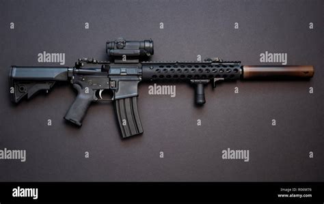 AR-15 assault rifle, also known as the M4 Carbine chambered in caliber 5.56mm (.223 Stock Photo ...