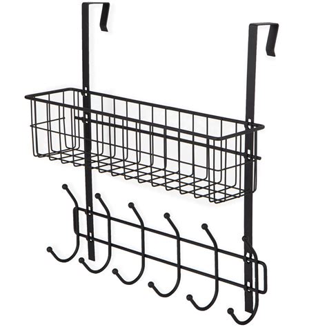 PORTA Over the Door Hook – 6 Hooks with Wire Basket – Black – Wallniture