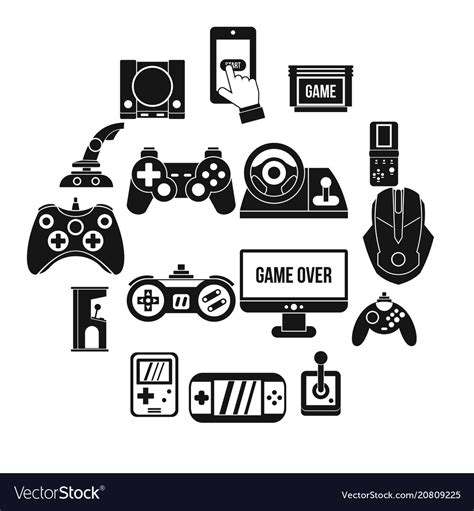 Video game icons set simple style Royalty Free Vector Image