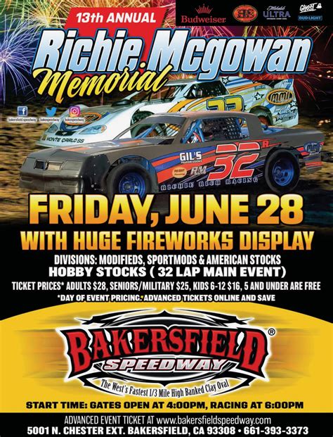 RICHIE McGOWAN MEMORIAL with FIREWORKS – Bakersfield Speedway