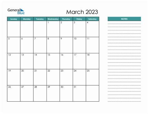 March 2023 Monthly Calendar (PDF, Word, Excel)