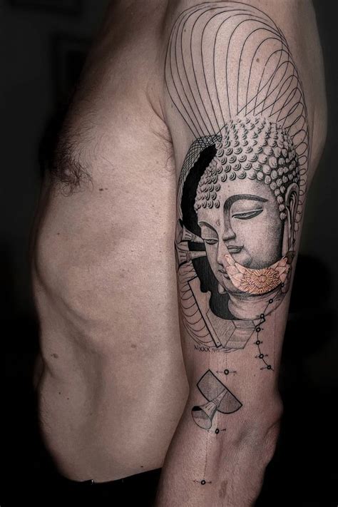 Buddha Tattoo with Geometric Elements