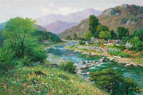 "Hometown landscape" by Ri Jong Won (리종원), 2004/Juche 93. : r ...