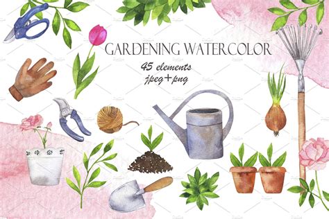 Gardening watercolor set | Illustrations ~ Creative Market