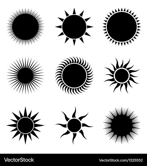 Black silhouette of sun icons Royalty Free Vector Image