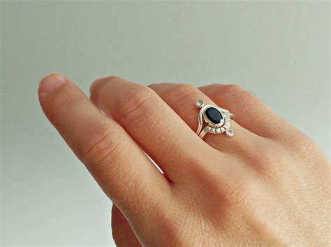 Majestic Saturn | Black Blue Sapphire Ring Set | the chestnut forge