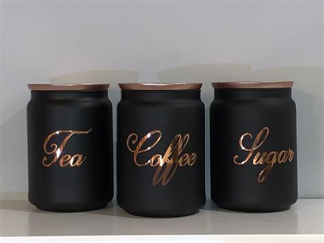 Black Tea Coffee Sugar Canister Sets Kitchen Storage Choice of Lid ...