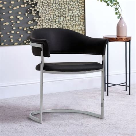 Ava Modern Dining Chair, Metal Cantilever Base, Black Faux Leather, Chrome, 1 - Fry’s Food Stores