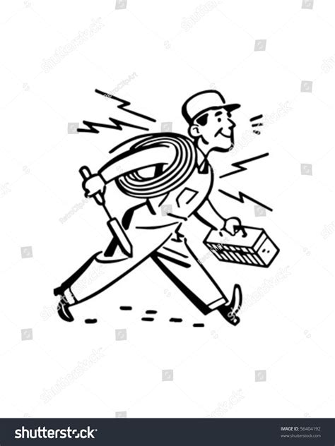 Electrician Hurrying Job Retro Clip Art Stock Vector (Royalty Free ...