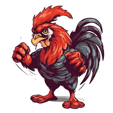 Fighting Rooster Vector, Sticker Clipart Cartoon Image Of A Martial ...