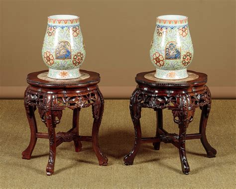 Pair of Chinese Marble Top Urn Stands c.1930 - Collinge Antiques
