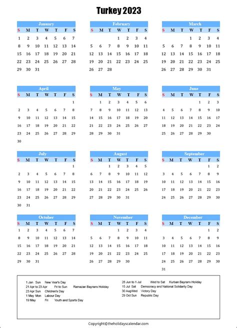 Turkey Holidays 2023 I Turkey Calendar 2023 Printable