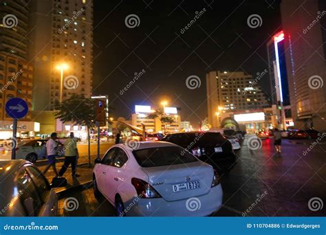 Dubai streets at night editorial photo. Image of dubai - 110704886