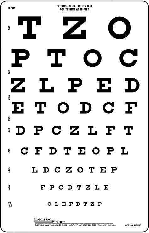 Snellen Translucent Distance Vision Testing Chart - Precision Vision