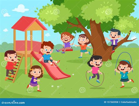 Children Playing Outside Vector Illustration Stock Illustration ...