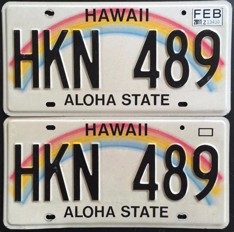 Hawaii Authentic Rainbow Aloha State Authentic License Plate Set Mint #HKN 489 | #1841488418