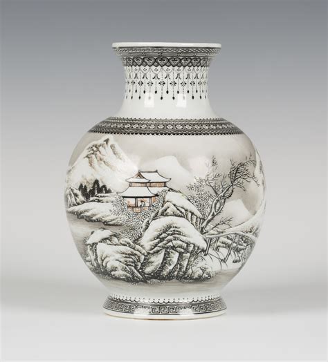 A Chinese porcelain vase, mark of Qianlong but Republic period, the globular body painted with a win