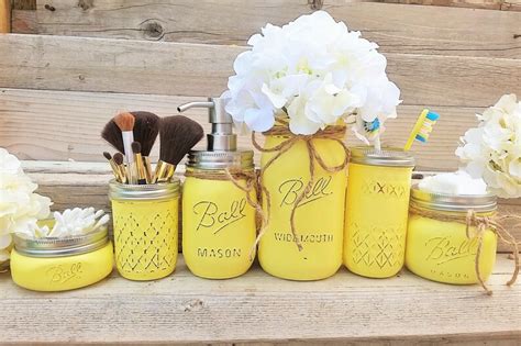 Yellow Mason Jar Bathroom Set Yellow Bathroom Decor Yellow | Etsy