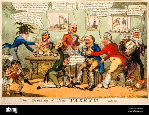 The blessing of new taxes!!!, British, 19th Century, Political Cartoon, 1819 Stock Photo - Alamy