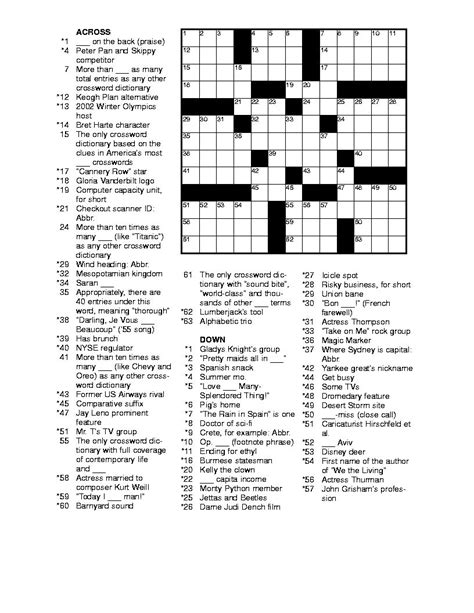 Free Printable Crossword Puzzles Medium Hard | Printable Crossword Puzzles | Free printable ...