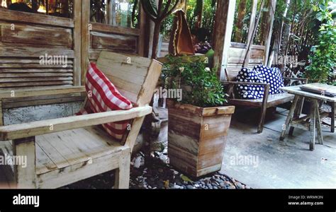 Wooden Chairs In Cafe Stock Photo - Alamy