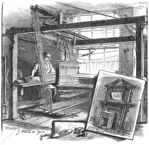 A Spitalfields silk weaver at his hand loom, 1884 - Stock Image - C045/1247 - Science Photo Library