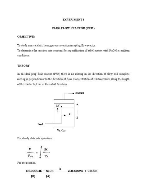 Experiment 5 Plug Flow Reactor (PFR) Objective:: Product | PDF ...