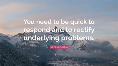 David Sikhosana Quote: “You need to be quick to respond and to rectify ...