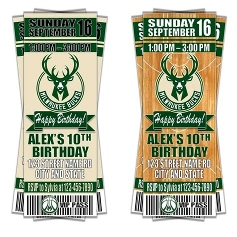 Milwaukee Bucks NBA Basketball Birthday Invitation Ticket