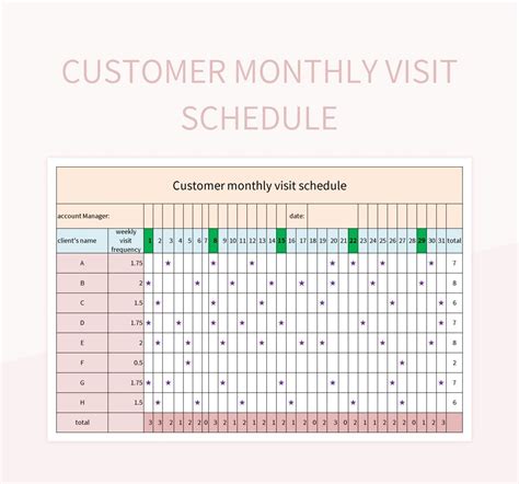 Free Customer Visit Schedule Templates For Google Sheets And Microsoft Excel - Slidesdocs