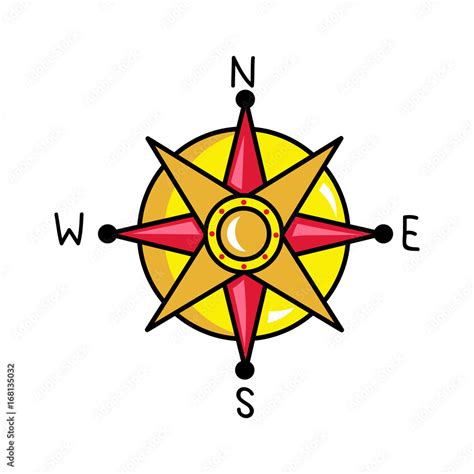 Compass rose icon, navigation and traveling sign. Children drawing of pirate concept vector ...