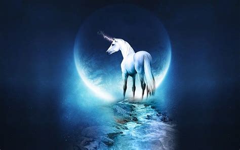 HD wallpaper: white unicorn graphic wallpaper, unicorns, blue, nature ...