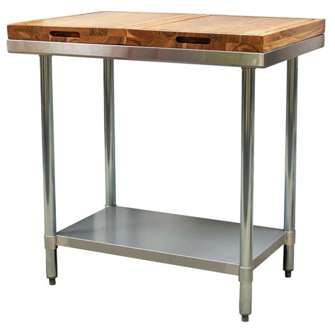 Amerihome 36 inch Stainless Steel Table with Acacia Wood Butcher ...