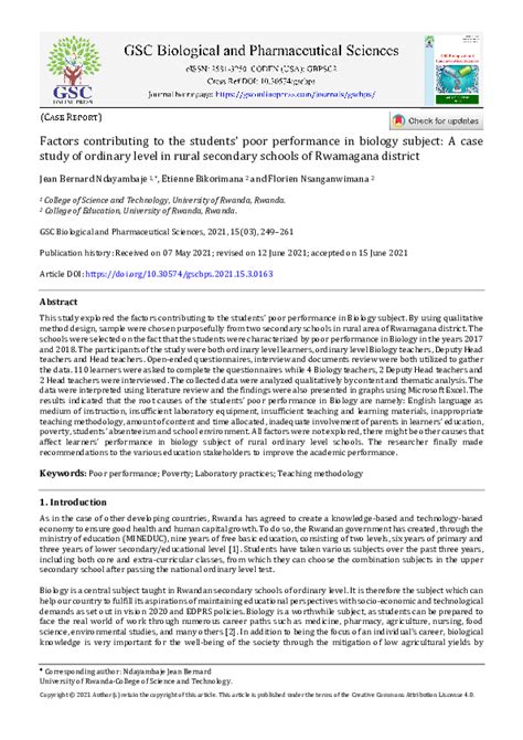 (PDF) Factors contributing to the students’ poor performance in biology ...