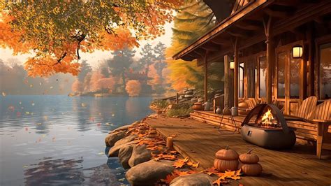 AUTUMN LAKE HOUSE AMBIENCE: Crackling Fire Sounds, Autumn Nature Sounds ...