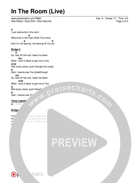 In The Room (Live) Chords PDF (Matt Maher / Ryan Ellis / Ellie Holcomb) - PraiseCharts