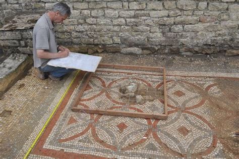 {Roman mosaic being unearthed at Chedworth Roman Villa in ...