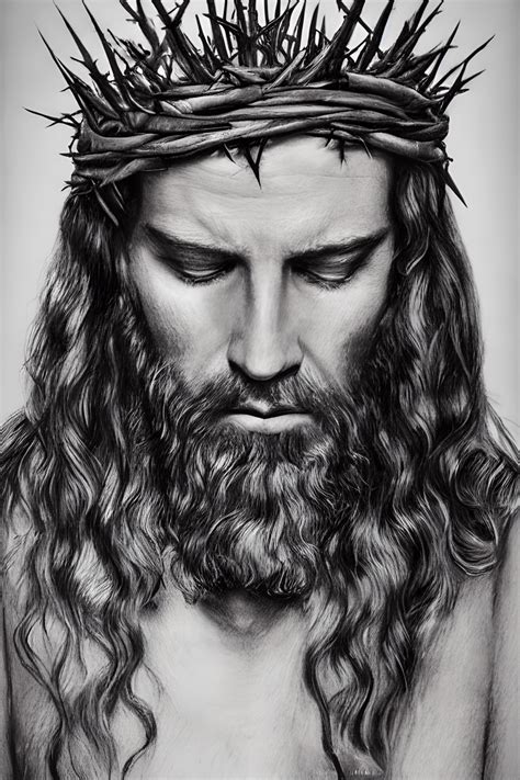 Jesus Looking Down with a Crown of Thorns Around His · Creative Fabrica