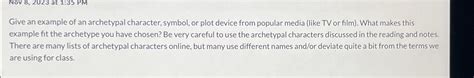 Solved Give an example of an archetypal character, symbol, | Chegg.com