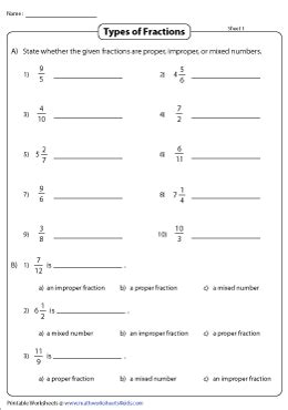 Types of Fractions Worksheets