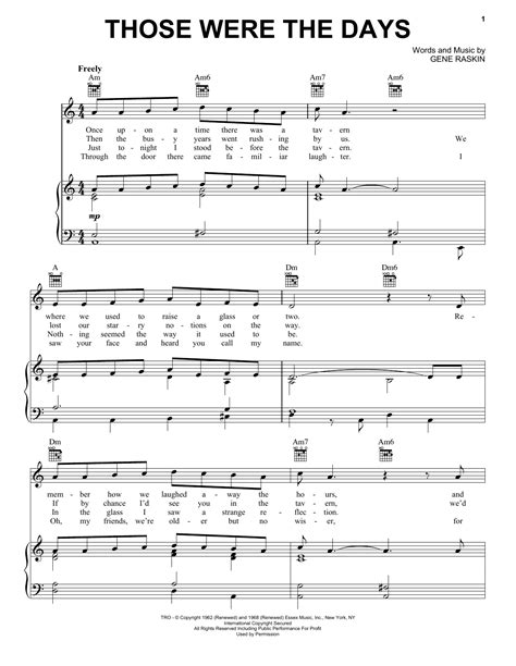 Those Were The Days sheet music by Mary Hopkin (Piano, Vocal & Guitar ...