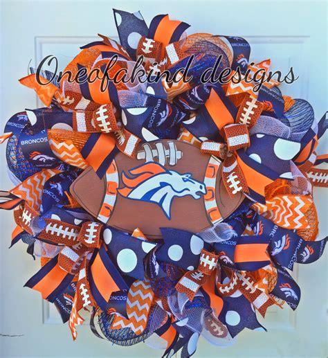 Denver Broncos deco mesh wreath More Football Team Wreaths, Broncos Wreath, Football Crafts ...